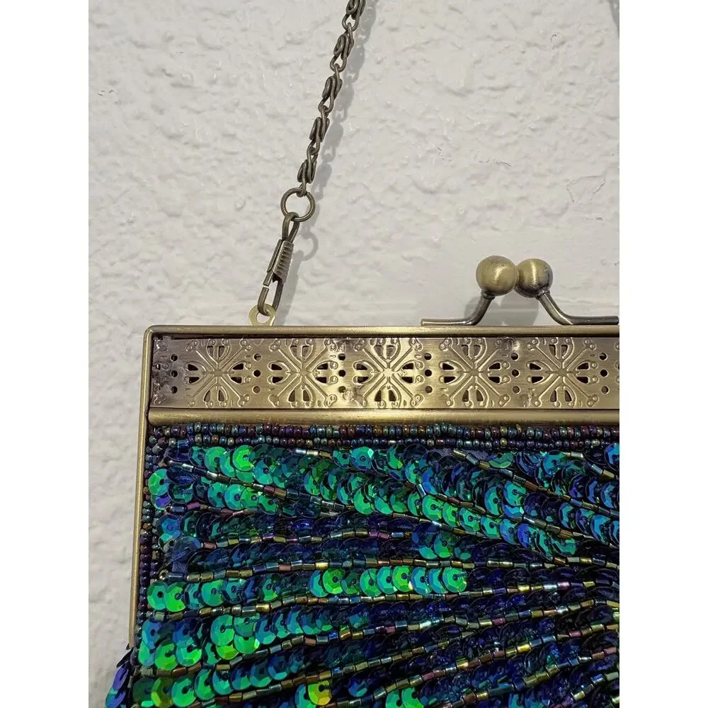 Peacock Beaded Sequin Handbag Chain Purse Coin Purse